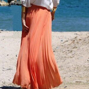 Old Navy Linen Long Flowy Drawstring Skirt Size 8 Coral‎ Maxi Boho